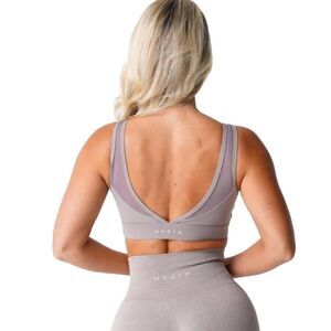 Nvgtn Taupe Dream Bra V Back Athleisure Gym Studio Yoga Pickleball Hiking